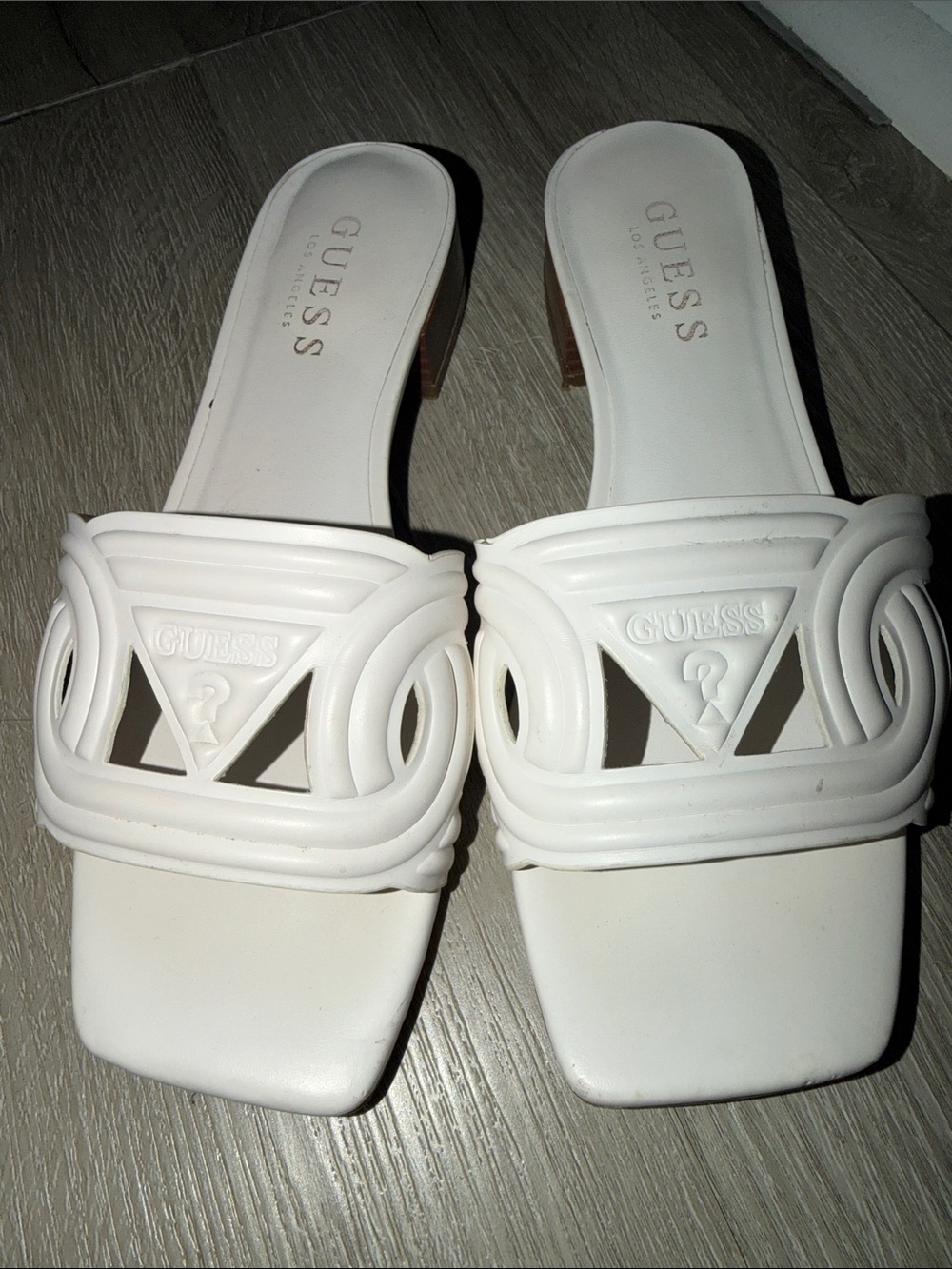 GUESS White Logo Cutout Slide Mules for Women